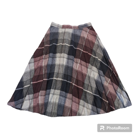 100% Wool Plaid High Waisted Tartan Skirt Vintage Cottagecore - Picture 1 of 5